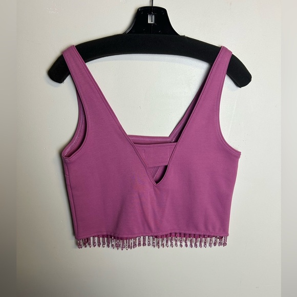 NWT Anthropologie Size XS Crystal Fringe Beaded Stretch Crop Tank Top Purple - Picture 9 of 14
